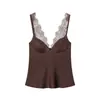Ropa de mujer al por mayor estilo europeo y americano, moderna y versátil, camisola de encaje y textura satinada transfronteriza