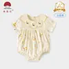 Ropa de Bebé de Algodón de Seda Helada Estilo Nuevo de Verano, Mameluco de Manga Corta con Diseño de Panda de Dos Piezas Falsas, Moderno para Salidas