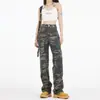 Jeans de Trabajo Camuflaje Verde Militar para Mujer, Diseño High Street, Hip-Hop, Retro Dulce y Picante, Pierna Ancha Casual Rectos