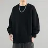Moletom Preto Masculino Gola Redonda 500g Primavera/Outono, Marca da Moda, Forrado com Fleece, Blusa Casual de Caimento Solto
