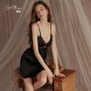 Guiruo Underwear Sexy Low-cut Deep V plus size Plus Chest Pad Ice Silk Sling Camisola Vestido de Roupas para Casa terno 4353