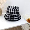 Versão coreana do vintage preto e branco xadrez pescador chapéu crianças outono e inverno rosto pequena moda all-match lã balde chapéu bacia chapéu maré