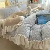 Estilo Princesa de Invierno Estilo Coreano Encaje Terciopelo de Leche Juego de Cuatro Piezas Clase A Más Terciopelo Funda Nórdica Cálida Sábana Juego de Tres Piezas para Dormitorio