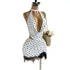 Vestido de lunares de encaje y2k transfronterizo chica hot francesa halter dos piezas falsas falda amplia espalda con corte y amarre