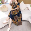 Camisola de Algodão e Seda para Mãe, Tamanho Grande, Caimento Solto, Vestido de Viscose para Meia-Idade e Idosos, Manga Curta com Bolsos, Roupa de Casa