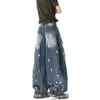 Letras pintadas estilo americano, jeans anchos rasgados grandes, unisex, lavables en verano, corte holgado, versátiles, pantalones de largo completo