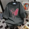 Design de Nicho Verão 2025 Casual Soltinho Blusa Estampa de Letras Graffiti Manga Curta Camiseta Retrô Americana para Mulheres