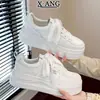 Zapatos Blancos de Piel Genuina con Punta Redonda y Suela Gruesa para Mujer 2026 Otoño Nuevos Zapatos Versátiles Zapatos Deportivos Casuales para Mujer Zapatos de Skate para Mujer