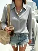Camisa feminina de manga longa com elasticidade em quatro direções, direto da fábrica, top slim fit com caimento fluido para o dia a dia com botões ocultos, blusa profissional feminina