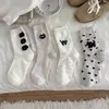 Meias Femininas Novas Outono/Inverno 2024 Versão Coreana Padrão Gatinho Fio Meia de Cano Médio para Meninas Meias Largas