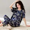 Pijama feminino M-5XL, manga curta, calça cropped, verão, caimento solto, plus size, conjunto casual para ficar em casa e ao ar livre, adequado para usar tanto em ambientes internos quanto externos