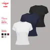 Camiseta Básica Estilo Kardashian Europeu e Americano Cor Sólida Gola Redonda Elástica Ombro Normal Manga Curta para Mulheres, Top de Verão Fino Cintura Ajustada