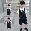Traje de cuello de camisa para niño Traje de manga corta Corbata Verano Niños Guapo Estilo universitario Conjunto de dos piezas Niños pequeños y medianos Moderno