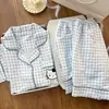 Venta al por mayor transfronteriza de conjunto de pijama de tres piezas nuevo para mujer: cárdigan, top de manga corta, pantalones largos, pantalones cortos, conjunto de ropa de casa de dibujos animados del gato KT