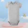 Macacão de Bebê Classe A Algodão Puro Manga Curta Macacão de Engatinhar Bebê Pijama Design de Ombro Envelope Cor Lisa Transfronteiriço
