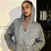 Chaqueta corta retro estilo americano con estampado de leopardo, sudadera con cremallera, corte ajustado para mujer, entallada a la cintura, chaqueta corta casual americana, al por mayor