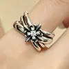 Diseño retro, nuevo anillo de circonita cúbica envejecida para mujer, diseño de cruz ancha, estilo resistente, versátil, de alta gama, nicho, anillo abierto