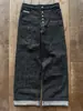 Jeans Masculino e Feminino Retrô Artístico Americano High Street Bordado de Nota Musical Solto Perna Larga Perna Reta Desgastado Lavado Unissex