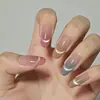 Verano Nuevo Arte de Uñas Hecho a Mano Uñas Postizas Desgastables Gradiente Azul Ojo de Gato Perlas de Vidrio Suaves Aspecto Elegante de Alta Gama Que Realza el Tono de Piel