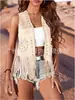 Chaleco hippie con flecos para mujer, cárdigan sin mangas de apertura frontal, chaqueta estilo western de mezclilla con flecos de ante sintético