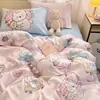 Conjunto de capa de edredom de algodão lavado Hello Kitty estilo Ins para meninas, conjunto de lençóis de três peças estilo princesa para dormitório