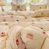 Juego de Cama de Cuatro Piezas de Algodón Lavado Supersuave Sábanas Clase A Fundas de Edredón Sábanas Ajustables Individual para Dormitorio de Estudiante Juego de Tres Piezas 4