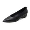 Zapatos de vestir de piel de vaca de primera capa, boca baja, para mujer, tacón medio, novedad de otoño, cuero genuino por dentro y por fuera, color liso, estilo coreano, puntera fina, zapatos de vestir para mujer