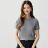 Suéter de cachemira para mujer, cachemira, manga corta, cuello redondo simple, manga tres cuartos, jersey, prenda interior, otoño e invierno, nuevo, diseño de flor retorcida