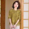 Madre de mediana edad y anciana verano manga corta camisa china para mujer top talla grande cárdigan holgado moda estilo occidental camisa pequeña camiseta