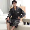 Pijama grueso de franela para hombre, talla grande, manga larga, forro polar de coral, ropa de casa para otoño e invierno, bata