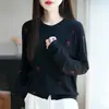Calidad transfronteriza estilo otoño 2025 cárdigan de lana elegante, cuello redondo regular, ajuste holgado suéter de punto para mujer