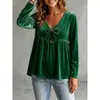 Otoño/Invierno 2026 Nueva Ropa Europea y Americana para Mujer Comercio Transfronterizo Venta al por Mayor Cuello en V Lazo Terciopelo Casual Holgado Manga Larga Top