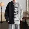 Novos Tricôs Americanos de Cores Contrastantes para Outono e Inverno Masculino, Tricôs Modernos de Gola Redonda Soltos, Tricôs Pulôver Casuais e Versáteis