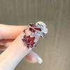 Anillo Abierto de Esmalte Rojo Suerte Diseño Original Nicho Amor Hoja de Arce Personalidad Retro Apilable Abierto para Mujer