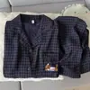 Direto da Fábrica/Boa Qualidade Conjunto de Pijama Cardigan de Algodão Nuvem com Lapela para Mulheres Primavera/Outono Manga Longa Calça Longa Conjunto para Casa
