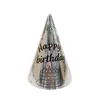 Adereço de cabeça de filme de alumínio transfronteiriço chapéu de aniversário cor sólida infantil adulto papel decorativo a laser brilhante chapéu de papel cor papel de rosto brilhante