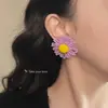 Pendientes de Flor Grande Coloridos Exagerados Frescos y Dulces Tejidos a Mano Pendientes de Fábrica Joyería Estilo Vacacional para Mujer Yiwu
