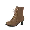 Novas Botas Europeias e Americanas Femininas com Cadarço Flor Queimada Botas Curtas de Cavaleiro Botas de Salto Médio Botas 40-43 Botas de Tamanho Grande