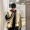 Suéter de Listras Contrastantes Estilo Preguiçoso Novo Estilo Outono e Inverno para Homens e Mulheres, Jaqueta Tricotada com Capuz de Alta Qualidade para Casais