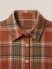 Camisa Casual para Mujer Estilo Europeo y Americano Cuadros Naranja-Marrón Solapa Manga Larga Hombro Caído Holgada Versátil Ropa Exterior Camisa Fuente