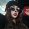 Óculos de Sol Sem Aro Cinza Claro de Alta Qualidade Estilo Coreano para Rostos Redondos, Óculos de Sol da Moda Estilo Jennie Hot Girl