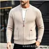 Suéter Cárdigan Grueso de Punto para Hombre con Cuello Alto y Cremallera, Estilo Americano, Comercio Exterior, Otoño e Invierno, Casual, Talla Grande, Chaqueta de Punto de Moda para Hombre