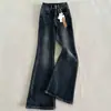 Jeans Retro Azul Grisáceos de Pierna Recta Microbocana para Mujer Otoño Tallas Grandes Chicas Gorditas Cubren Caderas Elásticos Adelgazantes Bodycon Pantalones de Bocana