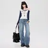 Jeans retro de pierna recta estrecha para mujer, nuevo modelo de otoño 2026, pantalones azules lavados de cintura alta para alargar la figura y de largo completo