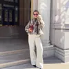 Casaco Cruzado Europeu e Americano de Couro Sintético com Efeito de Palha, Estilo Europeu e Americano, Nova Moda Outono Feminina