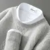 Suéter Masculino de Lã Pura Gola Redonda Engrossado Pulôver Solto Outono e Inverno Novo Estilo Suéter de Caxemira Malha Casual Base