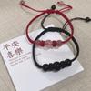 Piedra Natural Cuerda Roja Pareja Pulsera Otoño Cuerda de Mano Tejida con Cordón Simple Hada Nicho Cristal de Fresa Obsidiana Pulsera