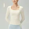 Nuevo top de yoga de manga larga para mujer, secado rápido, cuello cuadrado, ropa de fitness curva, camiseta deportiva transpirable, soporta marca OEM