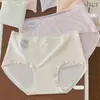 Calcinha feminina jacquard de viscose sem costura com renda e acabamento decorativo único, leve, fina e respirável, para 40-65kg