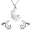 Moda Europea y Americana Collar con Colgante en Forma de Luna Soñadora Set de Aretes Concha Blanca Corte Aretes Acero Inoxidable Set